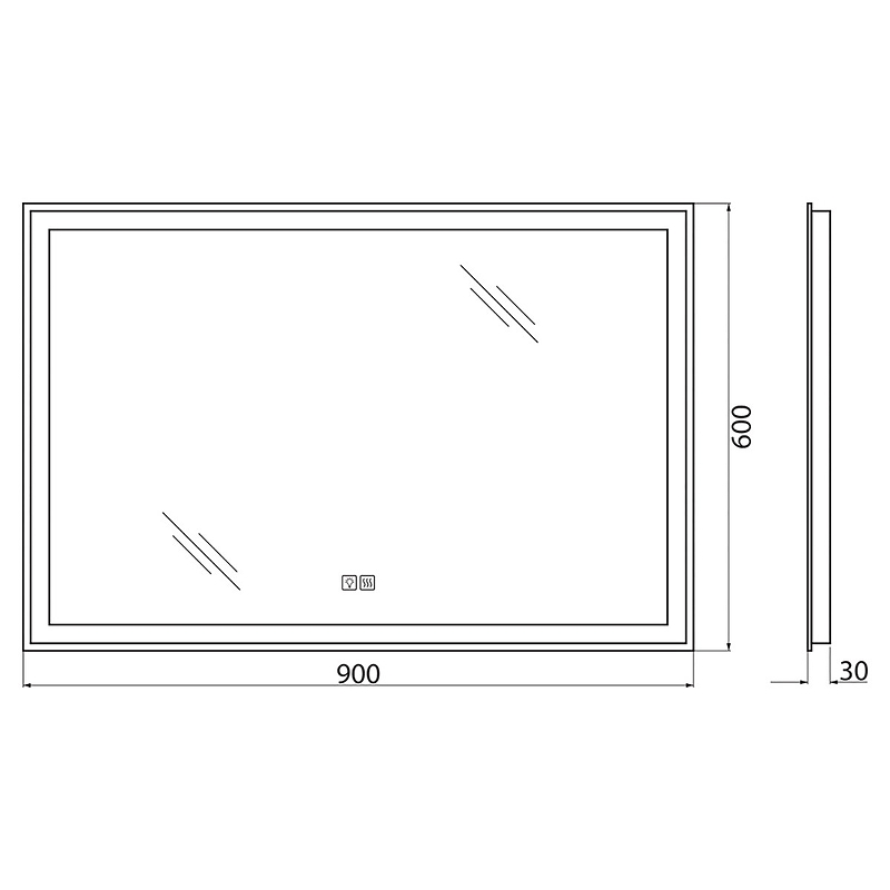 Зеркало BelBagno SPC-GRT-900-600-LED-TCH-WARM 90 см, с подсветкой, подогревом и сенсорным выключателем