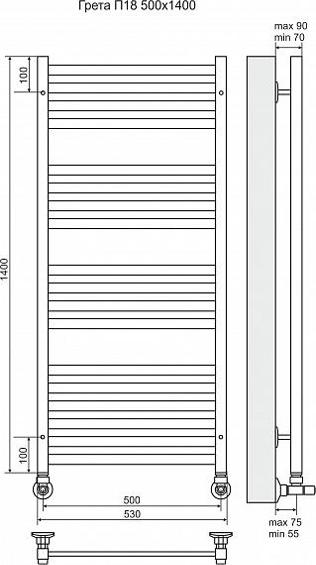 Полотенцесушитель водяной Terminus Грета П18 500x1400