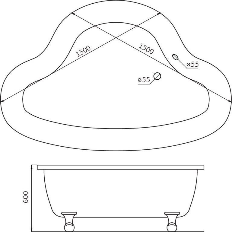 Акриловая ванна BelBagno 150х150 BB07-BRN ножки бронза