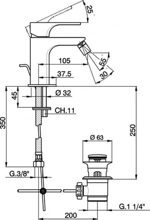 Смеситель для биде Cisal Cubic CU00055121, хром