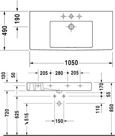 Раковина 105 см Duravit Vero 0329100000