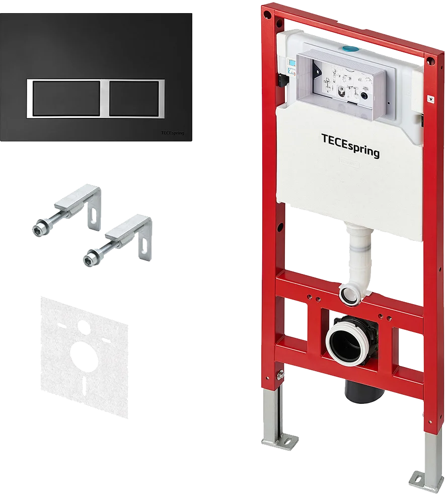 Система инсталляции для унитазов Tece TECEspring S955202 4 в 1 с кнопкой смыва, черный матовый