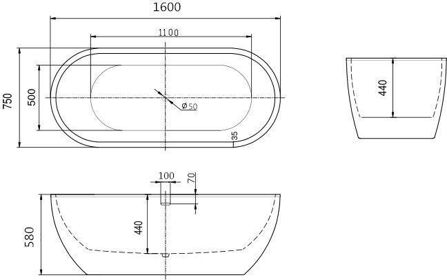 Акриловая ванна Art&Max 160x75 AM-218-1600-750, белый