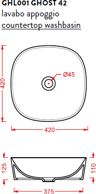 Раковина 42 см ArtCeram Ghost GHL001 01 00 bi*0