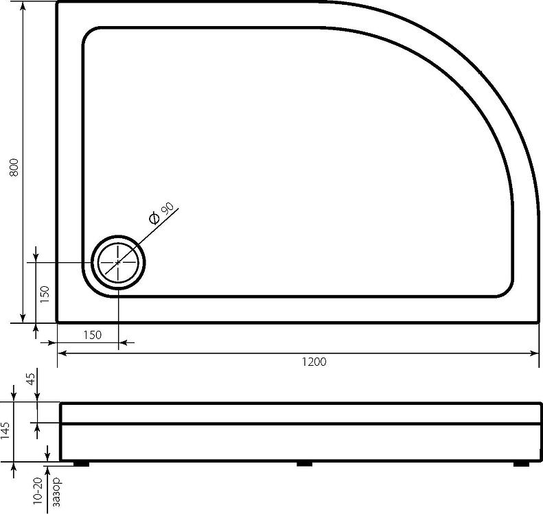 Душевой поддон Bas Раунд 120x80 ПН00070 правый, белый