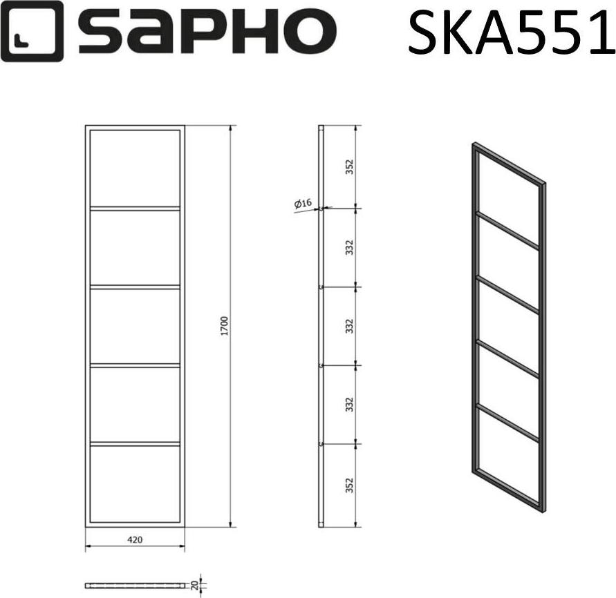 Полотенцедержатель-лесенка Sapho Ska SKA551, черный матовый