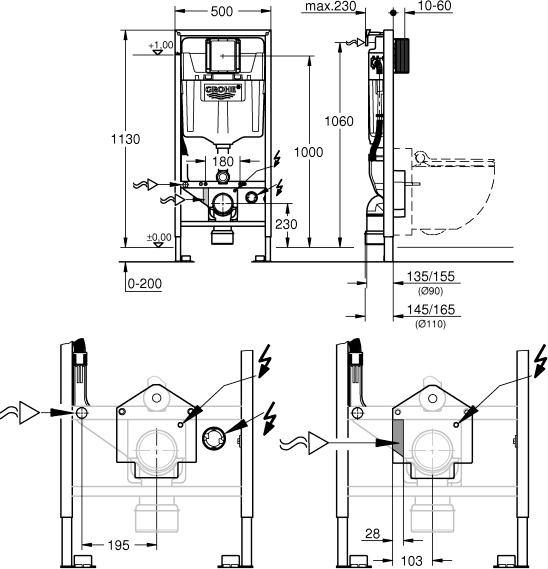 Комплект Подвесной унитаз Grohe Sensia Arena 39354SH0 с феном + Инсталляция Grohe Rapid SL Sensia 39112001 с системой удаления запахов + Кнопка смыва