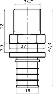 Переходник Stout SFA 0001 16xR 3/4" аксиальный с наружной резьбой