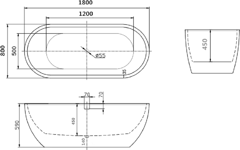 Акриловая ванна Art&Max 180x80 AM-218-1800-800, белый