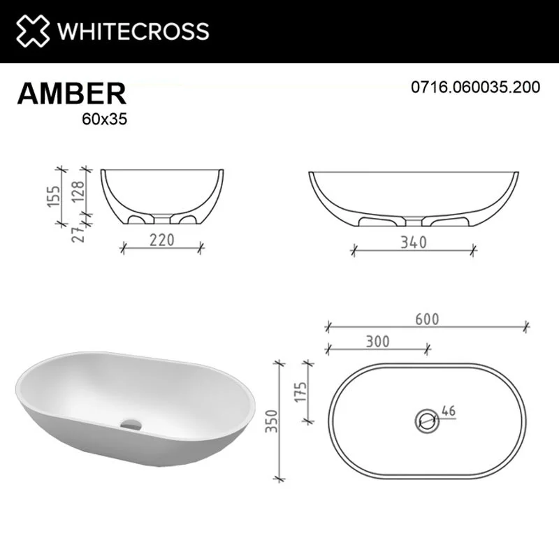 Раковина накладная Whitecross Amber 0716.060035.200 белый