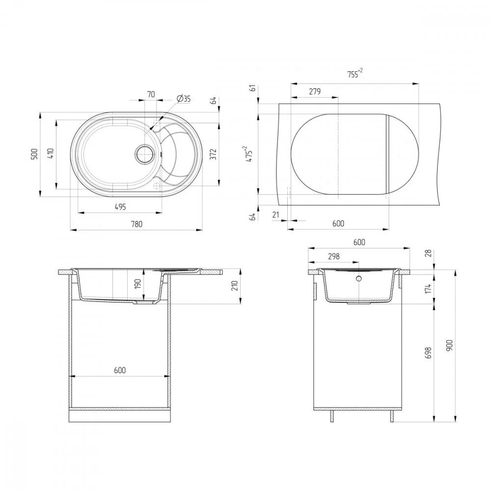 Кухонная мойка Ulgran U-610 U-610-308 черный