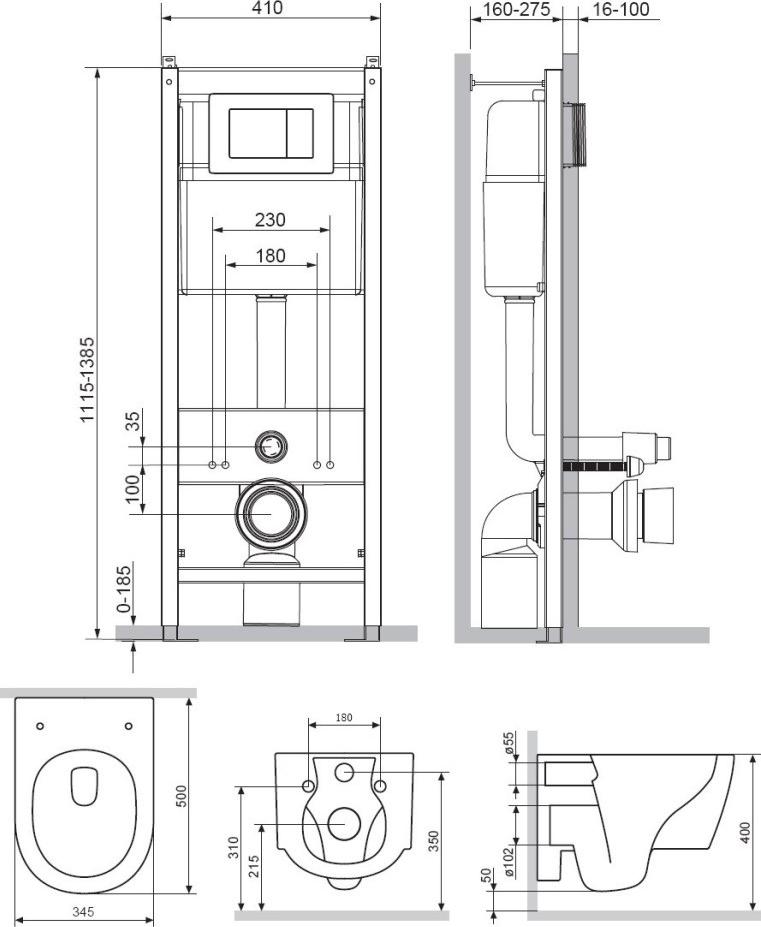 Инсталляция с подвесным унитазом Damixa Jupiter DX77.IS10101.1700 с сиденьем микролифт и белой клавишей смыва