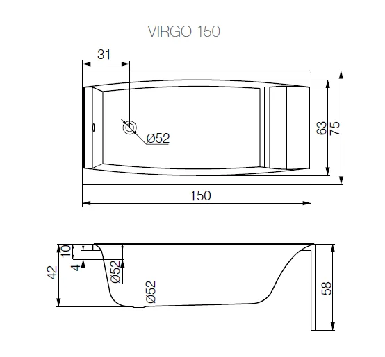 Акриловая ванна Cersanit Virgo WP-VIRGO*150 белый