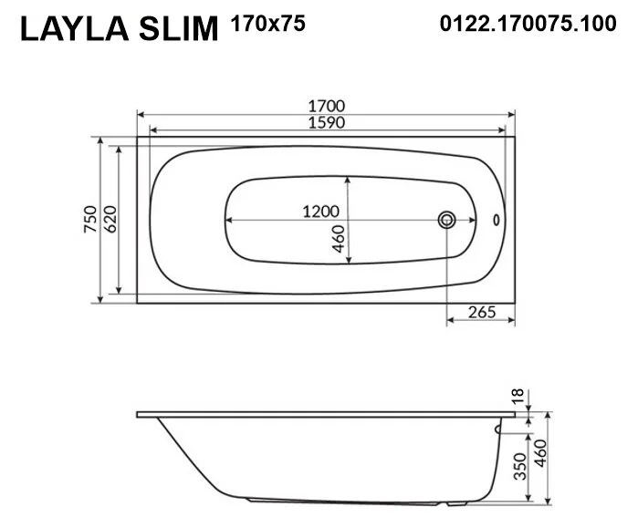 Акриловая ванна Whitecross Layla Slim 0122.170075.100.LINENANO.CR хром, белый