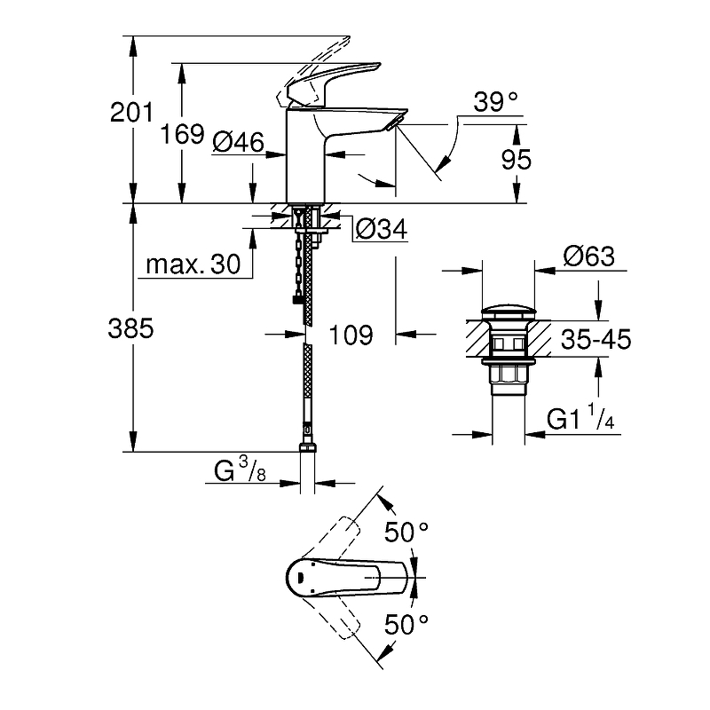 Смеситель для раковины Grohe Eurosmart 23988003 хром