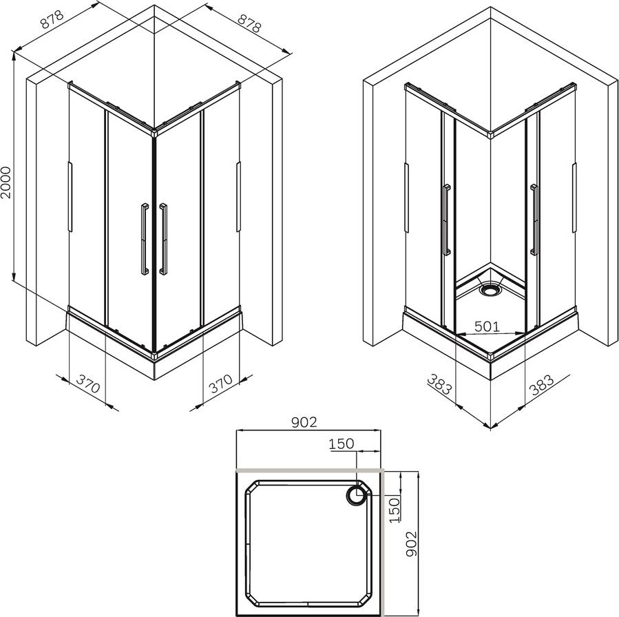 Душевой уголок AM.PM Func 90x90 W84G-403-9090-МТ, хром