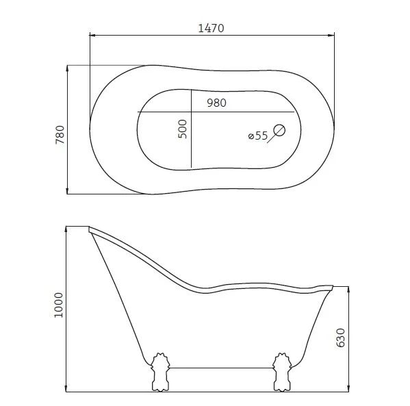 Акриловая ванна BelBagno BB08-1470/BB04-SUP/BB-LEG-LION-BRN белый