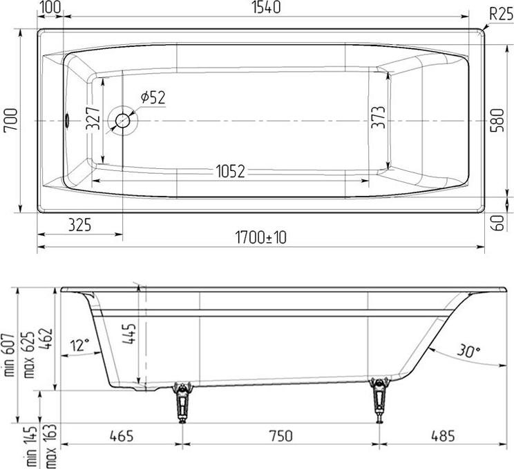 Чугунная ванна Wotte Forma 170x70