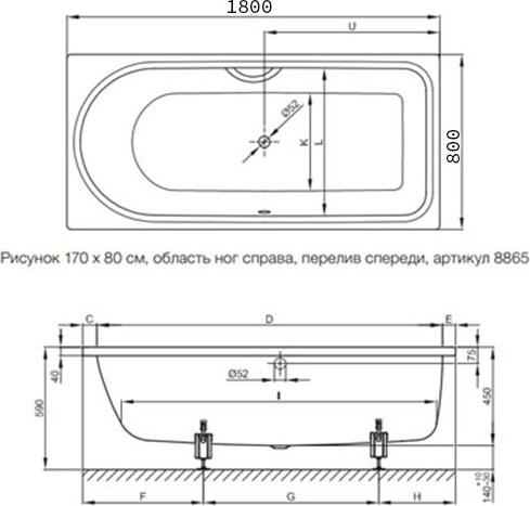 Ванна с шумоизоляцией Bette Ocean 8857-000 PLUS, AR 180х80х45 см, BetteGlasur Plus и покрытием анти-слип, белый