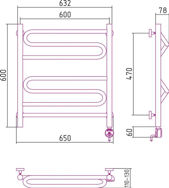 Полотенцесушитель электрический Сунержа Элегия 60x60 R