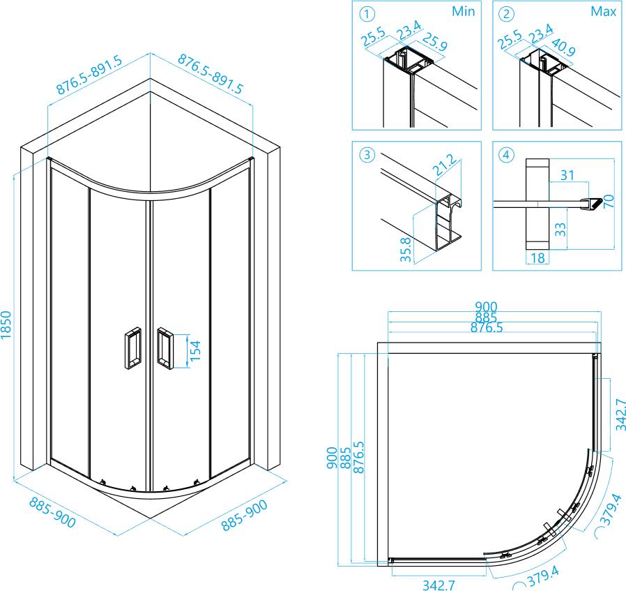 Душевой уголок RGW Classic CL-54B 90x90 32095499-14, профиль черный