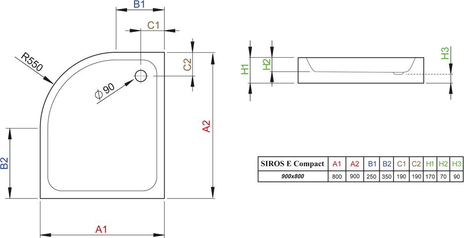 Поддон для душа Radaway Siros E90x80 compact R