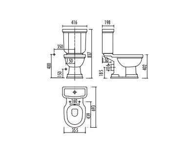 Напольный унитаз Creavit Klasik, декор Vercaci, хром, KL310-11CB00E-WP00/KL410-00CB00E-WP00/IT5130.00