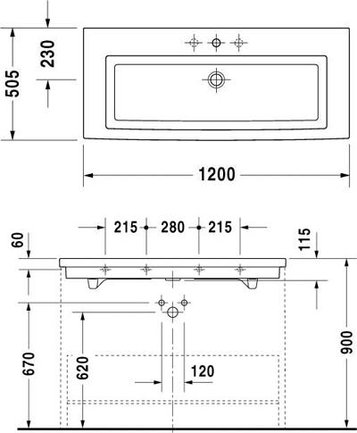 Раковина 120 см Duravit 2 Nd Floor 0491120000