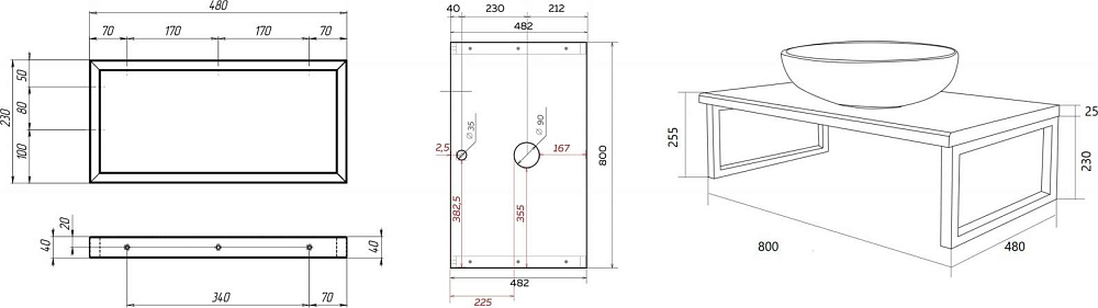 Столешница 1Marka Grunge Loft 80 У85833, дуб намибия