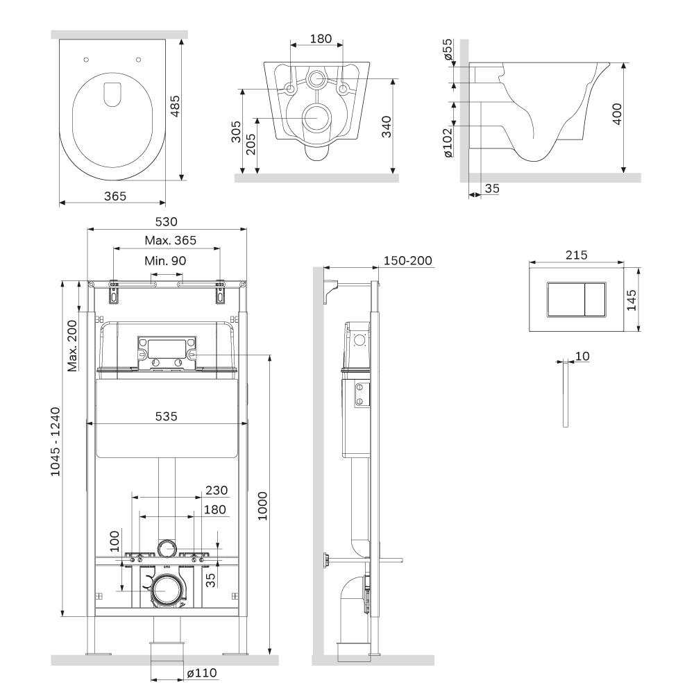 Унитаз Skyline c инсталляцией MasterFit Am.Pm IS100251.DX35C1700 c кнопкой смыва хром глянец