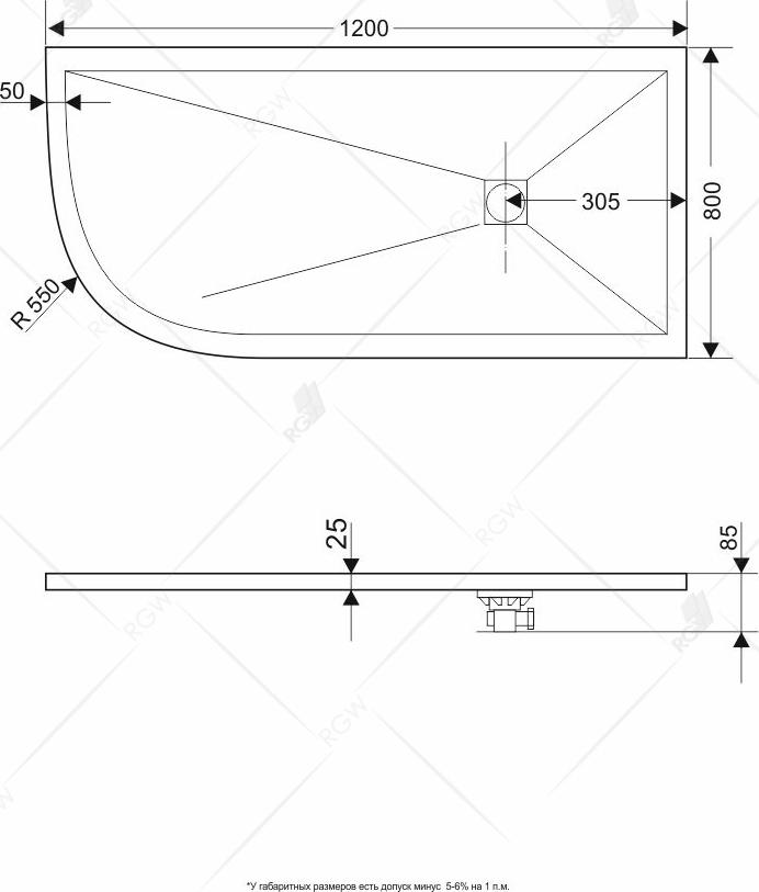 Душевой поддон RGW ST/AR-G 16154129-02R 90x120 см, графит