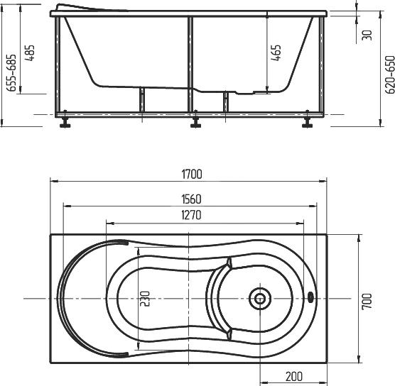 Акриловая ванна Aquatek Афродита 170x70 см AFR170-0000054, белый