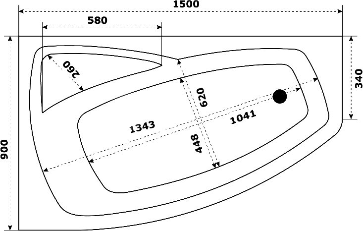 Акриловая ванна STWORKI Монтре L 150x90 см, угловая, с каркасом, асимметричная