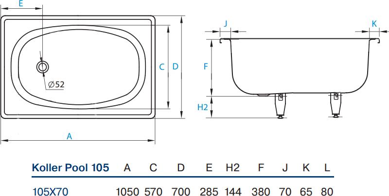 Стальная ванна Koller Pool 105x70 без сиденья