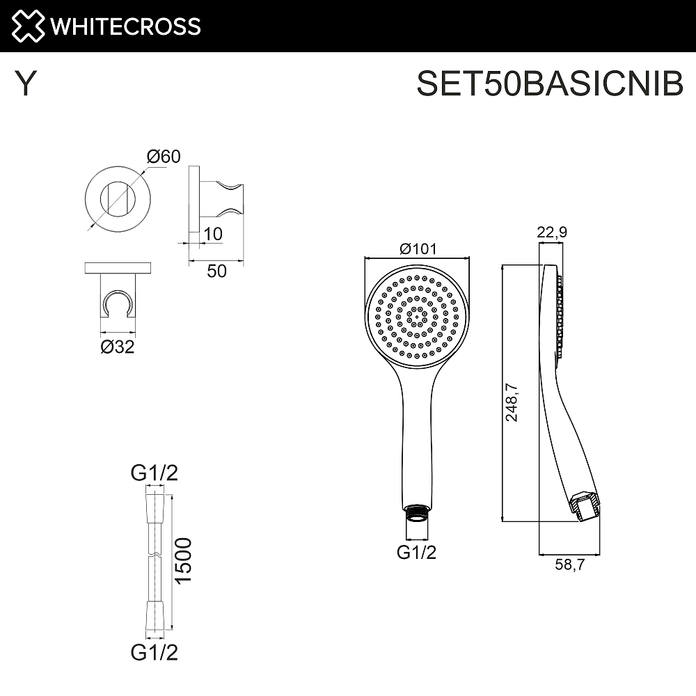 Душевой гарнитур Whitecross SET50BASICNIB никель брашированный