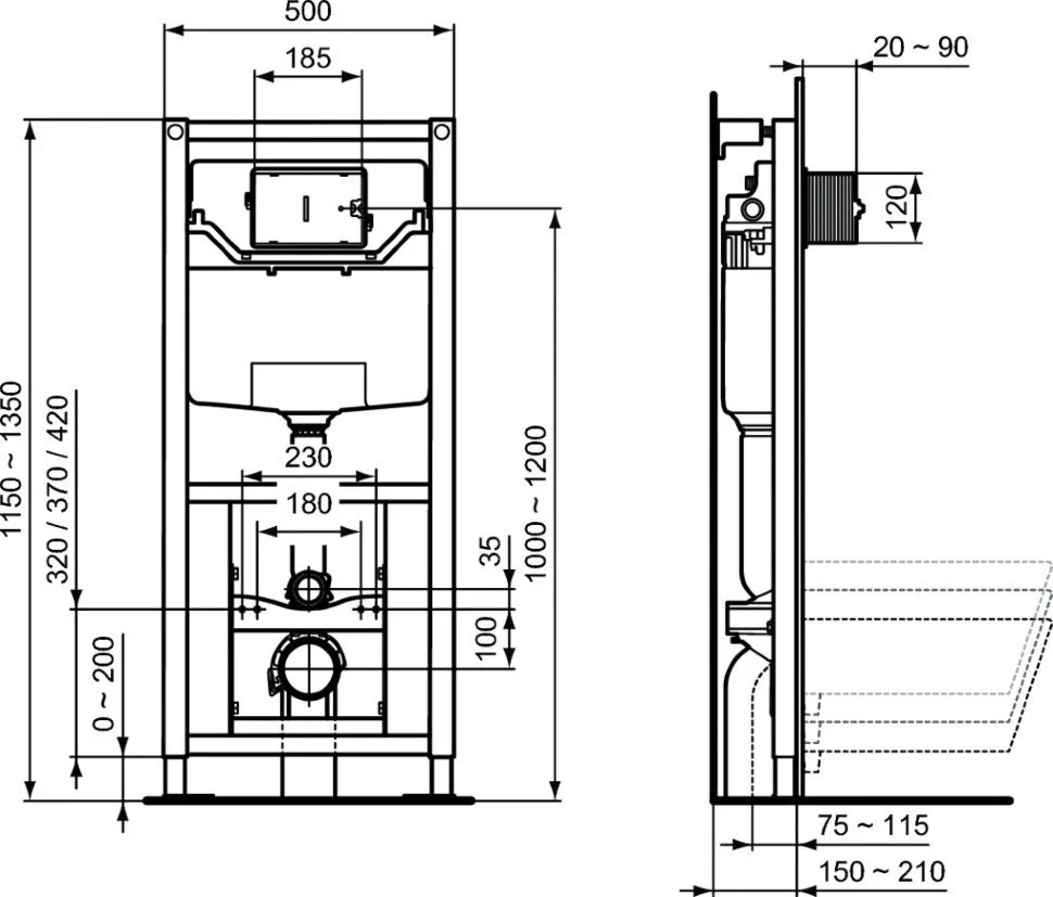 Инсталляция Ideal Standard Prosys R009567 120 M 3H для подвесного унитаза