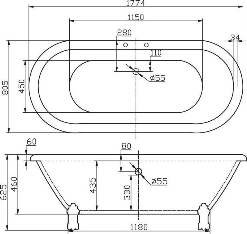 Акриловая ванна BelBagno 180х80 BB21