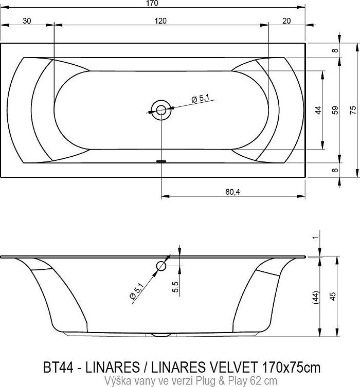 Акриловая ванна Riho Linares 170x75 L B141011005 без гидромассажа