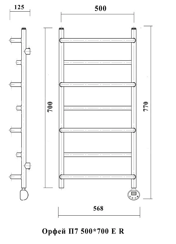 Полотенцесушитель электрический Domoterm Орфей Орфей П7 500*700 EL хром