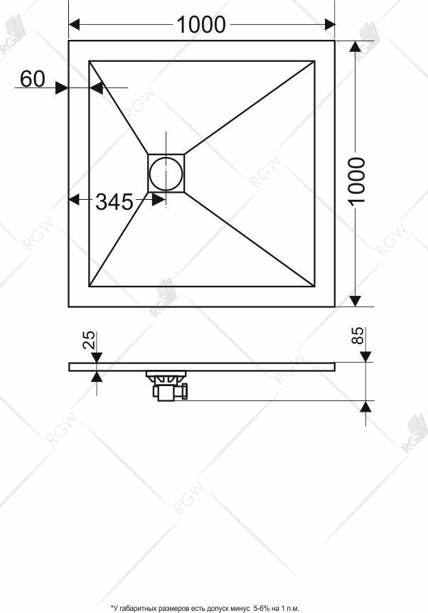 Душевой поддон RGW ST-G 16152100-02 100x100 см, графит