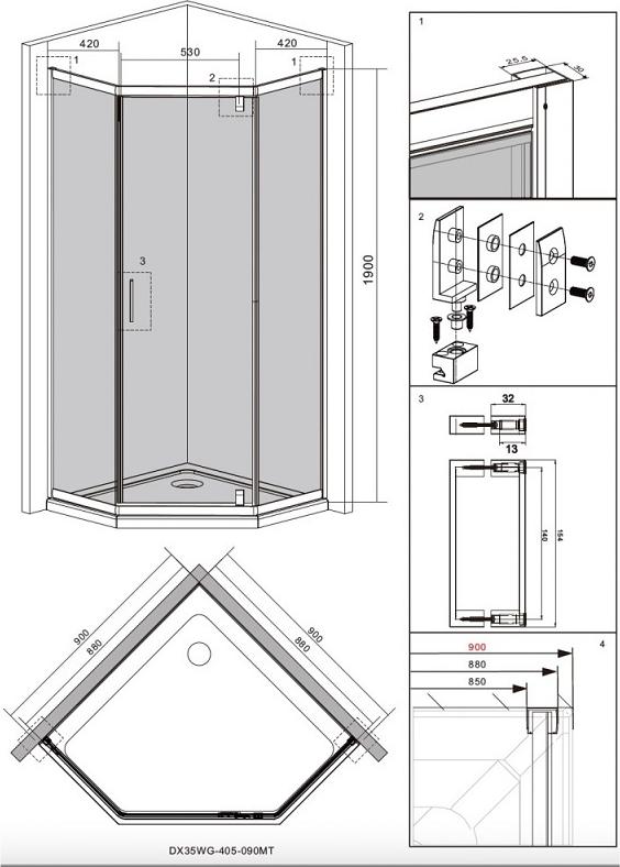 Душевой уголок Damixa Skyline 90x90 DX35WG-405-090MT, профиль хром, стекло прозрачное