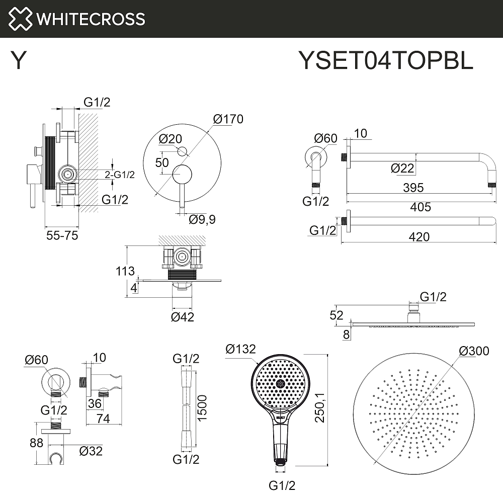 Душевая система Whitecross Y YSET04TOPBL черный матовый