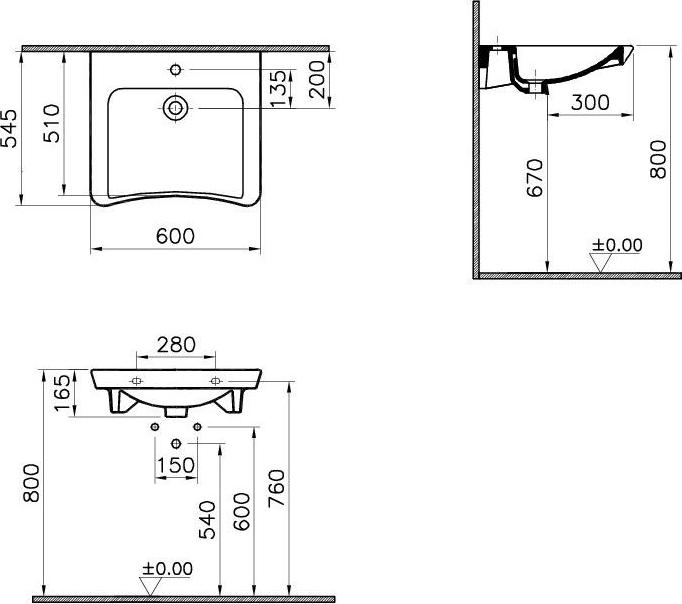 Раковина подвесная VitrA Conforma 60 см 5289B003-0001, белый