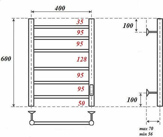 Полотенцесушитель электрический Point PN10846 П6 400x600 диммер справа, хром