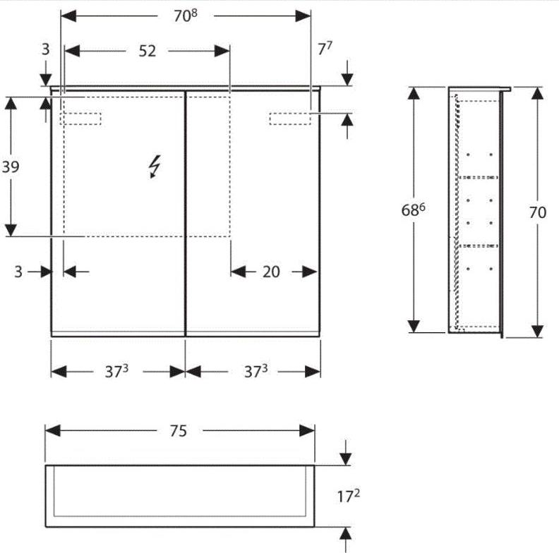 Зеркальный шкаф с подсветкой 75 см Geberit Option Plus 500.206.00.1