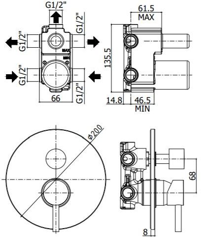 Смеситель для ванны Paffoni Stick SK018CR хром, с внутренней частью