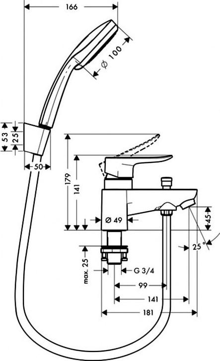 Смеситель на край ванны Hansgrohe Metris 31422000, хром