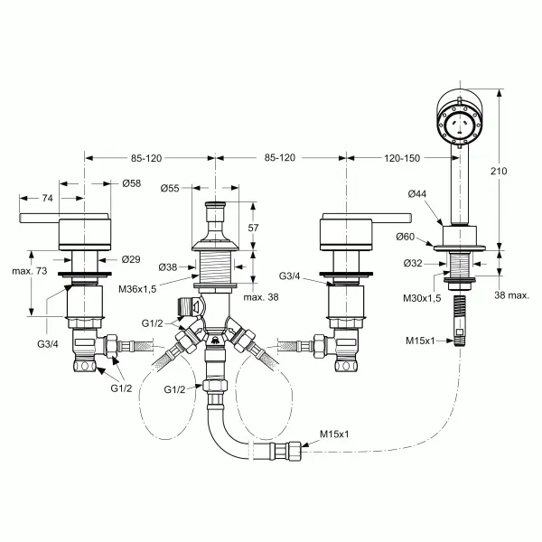 Смеситель для ванны с душем Jado Glance H4028 хром