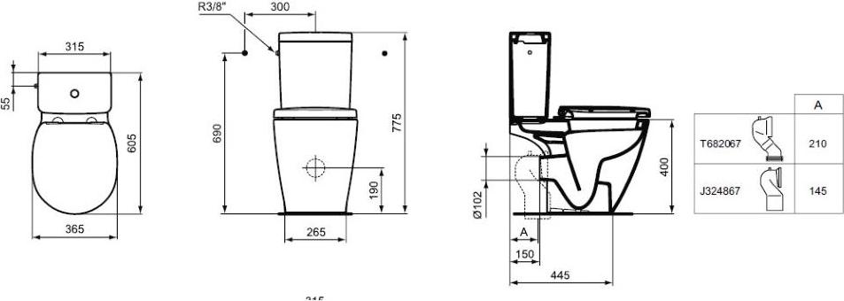 Бачок для унитаза Ideal Standard Connect Cube E797101 подвод сбоку бачка