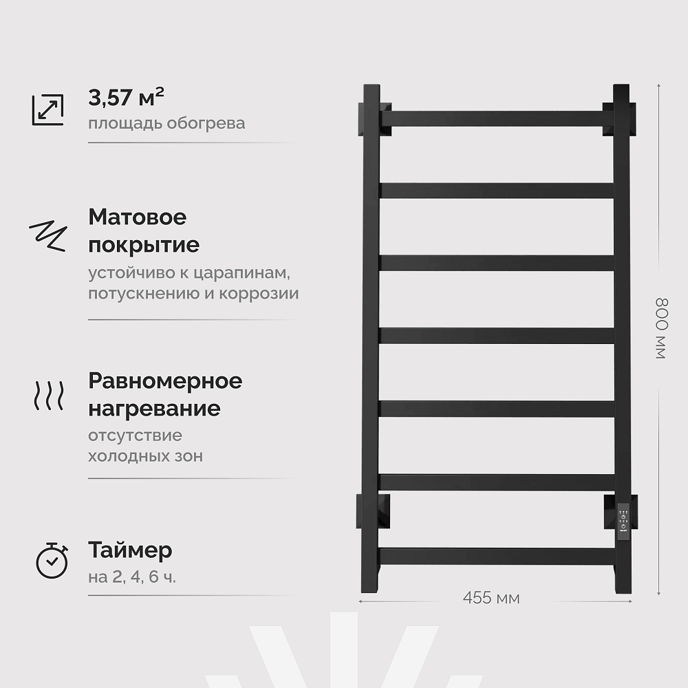 Полотенцесушитель электрический Ewrika Пенелопа КВ7, 80х40, черный